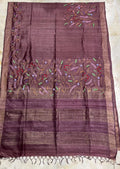 Pure Desi Tussar By Tussar Silk Embroidery Work Saree With Running Blouse.