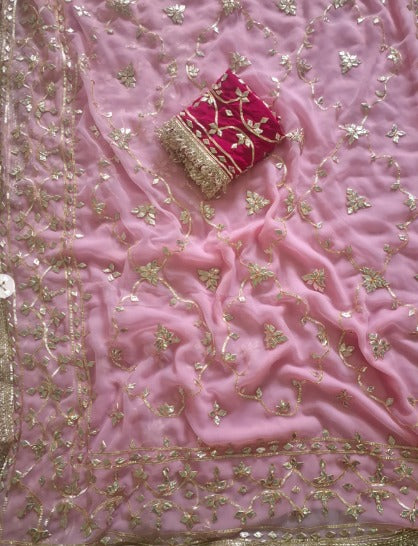 Pure Diamond Chiffon Gota Patti  Work Saree With Blouse