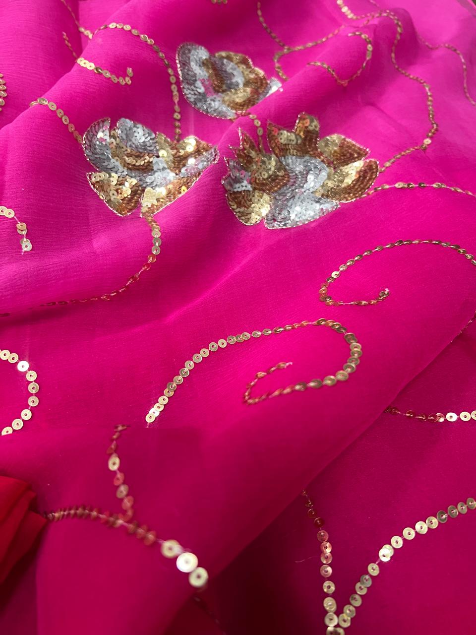 Pure Jaipuri Chiffon Jaal Work Saree With Blouse