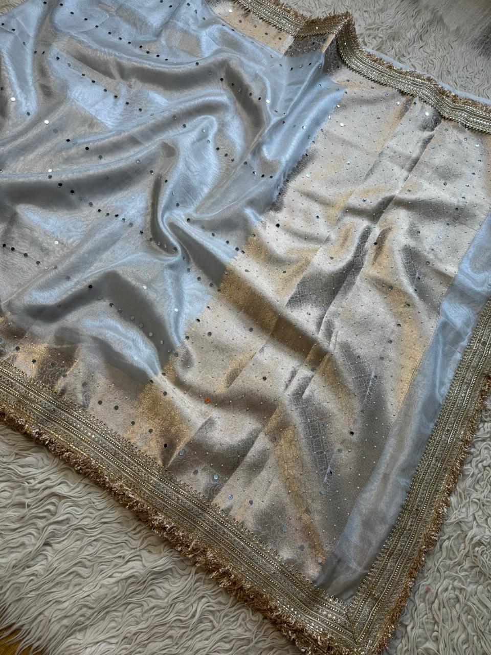 Banarasi Tissue Silk Saree With Mirror Work Saree