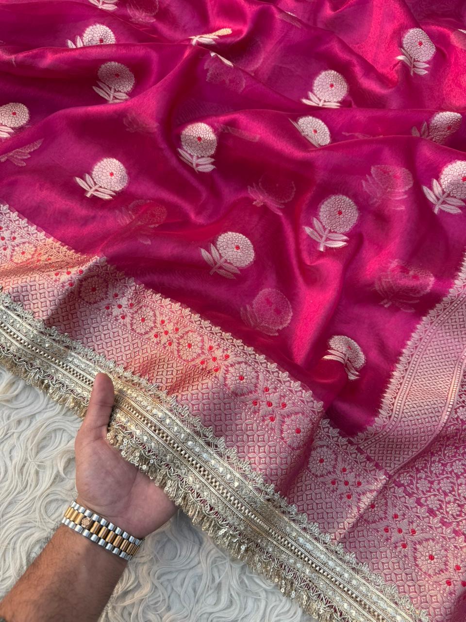 Banarasi Tissue Silk Saree With lace work border