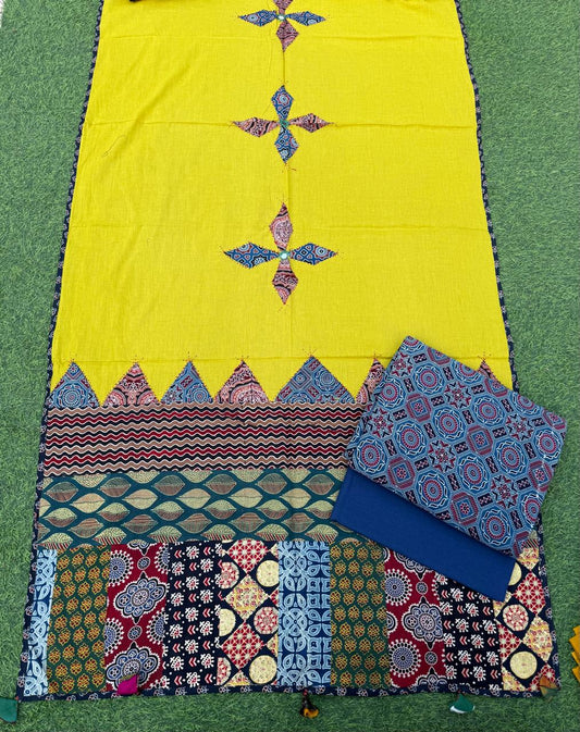 Ajrakh print cotton top With ajrakh mirror work  dupatta