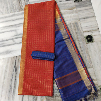 Pure Cotton Silk Mangalagiri  Saree With  Blouse .