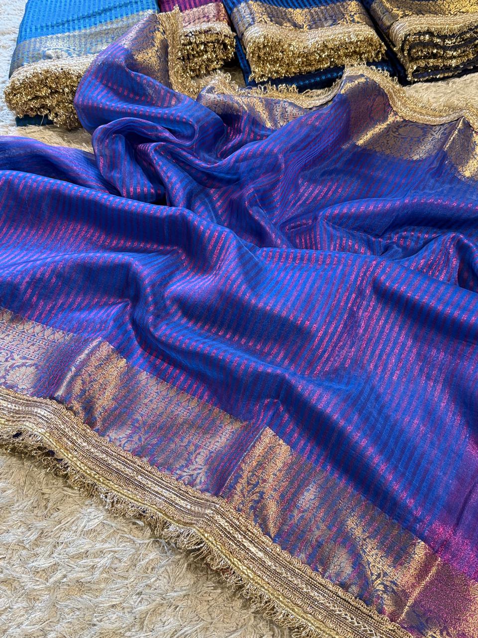 Banarasi Premium Tissue Silk Saree with Gotapatti + Uljhi lace work Border