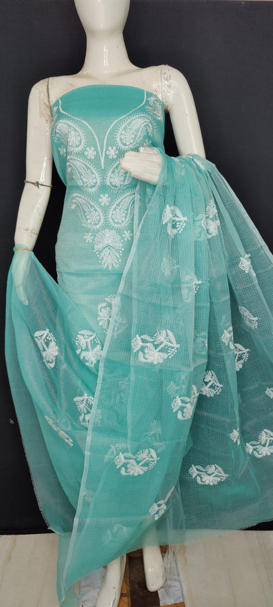 Pure Kota-Doria Unstitched Suit with Embroidery Work