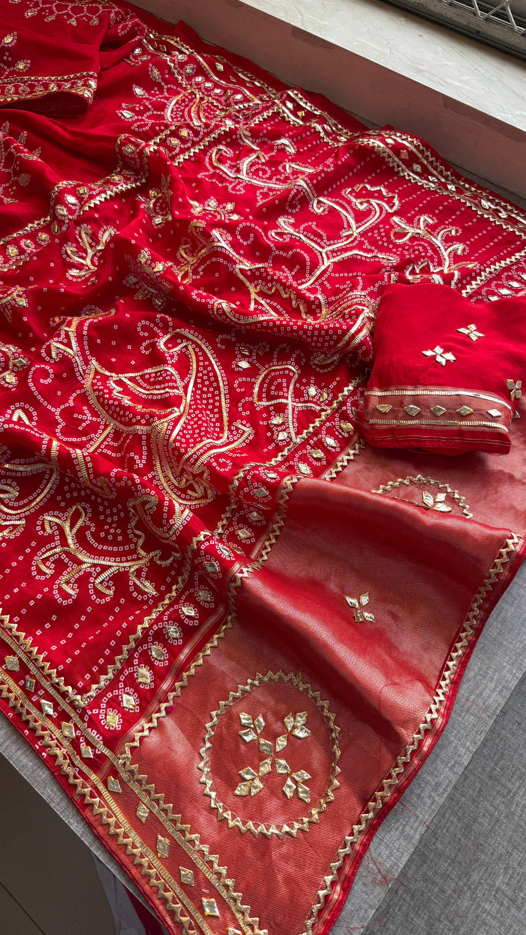 Pure Munga Silk Gotta Patti Work Saree With Blouse