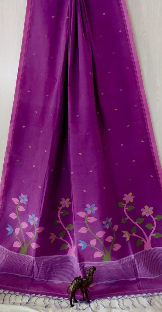 Pure Cotton needle work jamdani Saree With Blouse