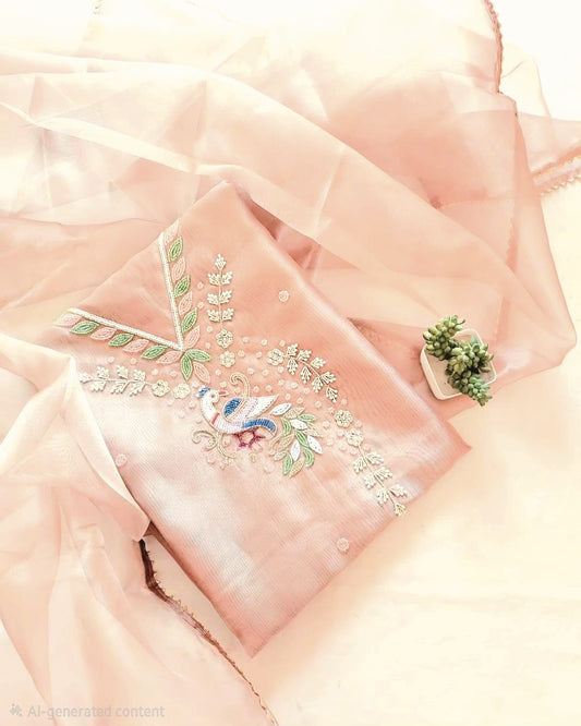 Organza Hand Work Unstitched Suit
