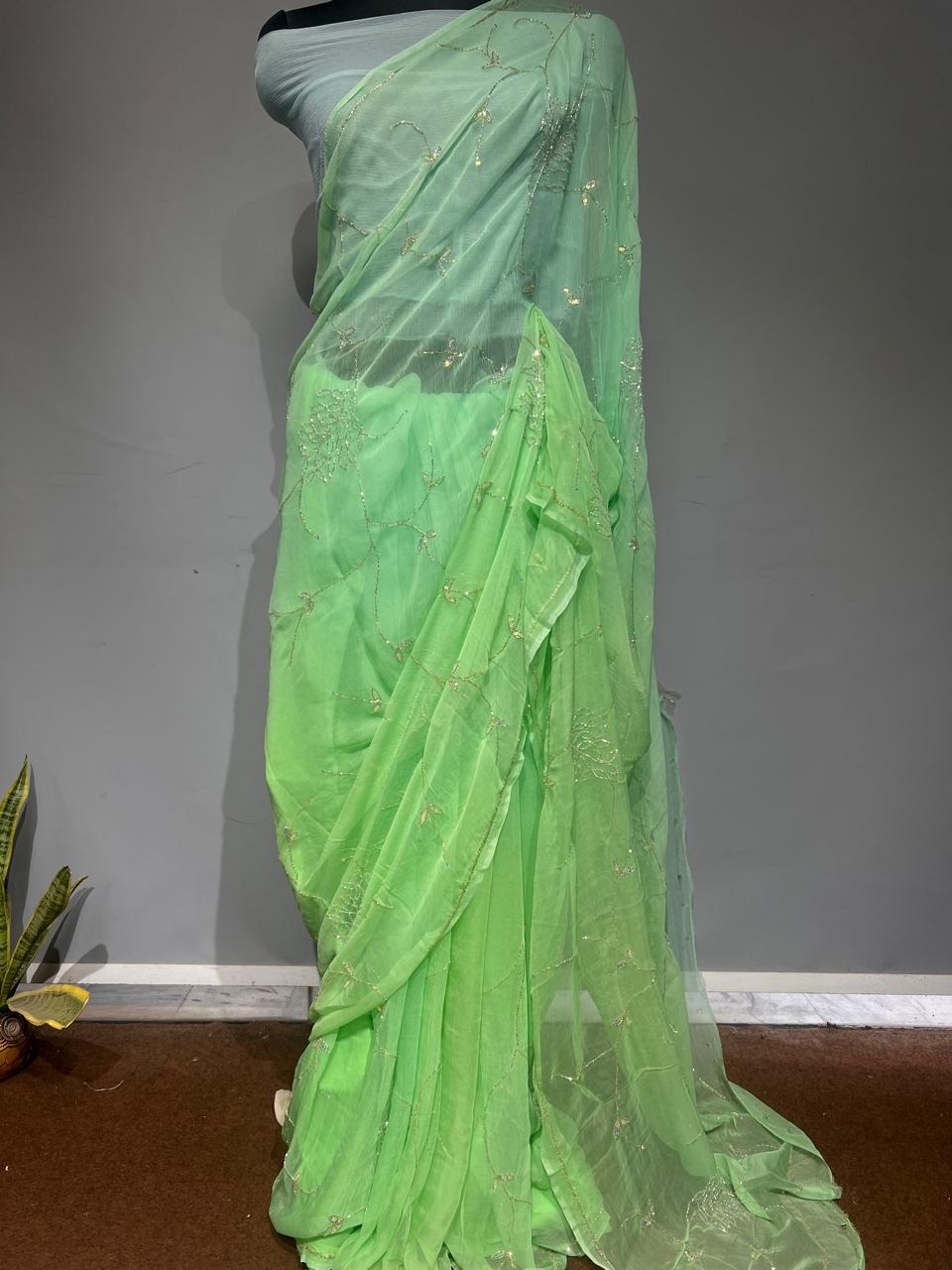 Pure Jaipuri Chiffon Saree