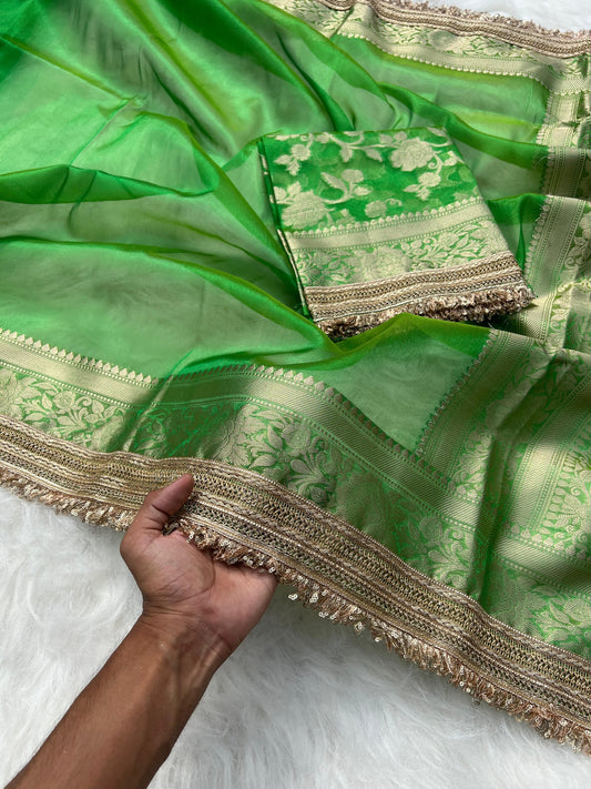 Banarasi Tissue Silk Saree With lace work border