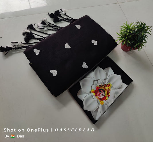 Beautiful Love Embroidery  Khaddi Cotton Saree