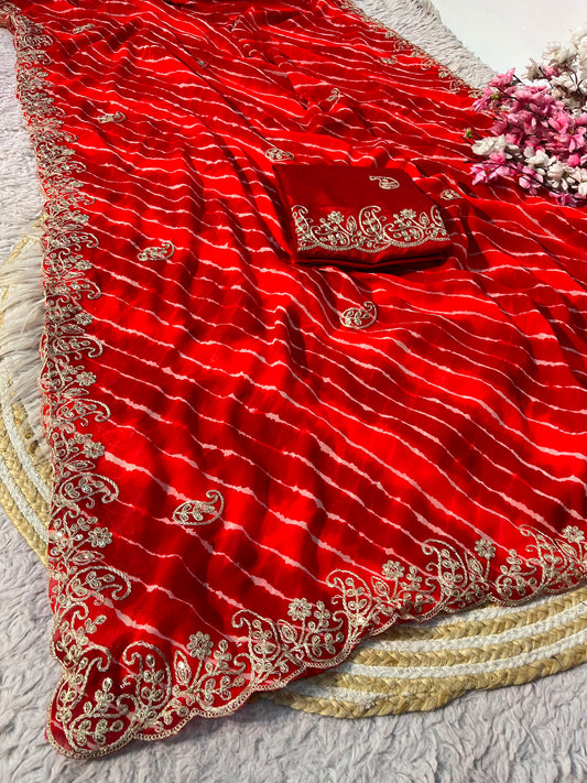 Georgette  Leheriya Gota Patti Work  Saree With Blouse