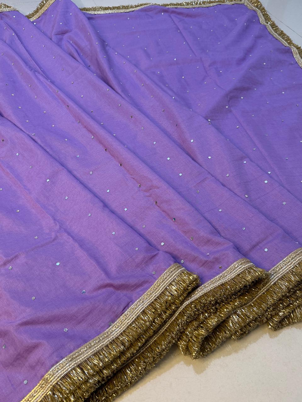 Designer Katan Cotton Banarasi Handwork Mirror and Lace Work Saree