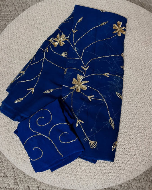 Pure Jaipuri Chiffon Jaal Work Saree With Blouse