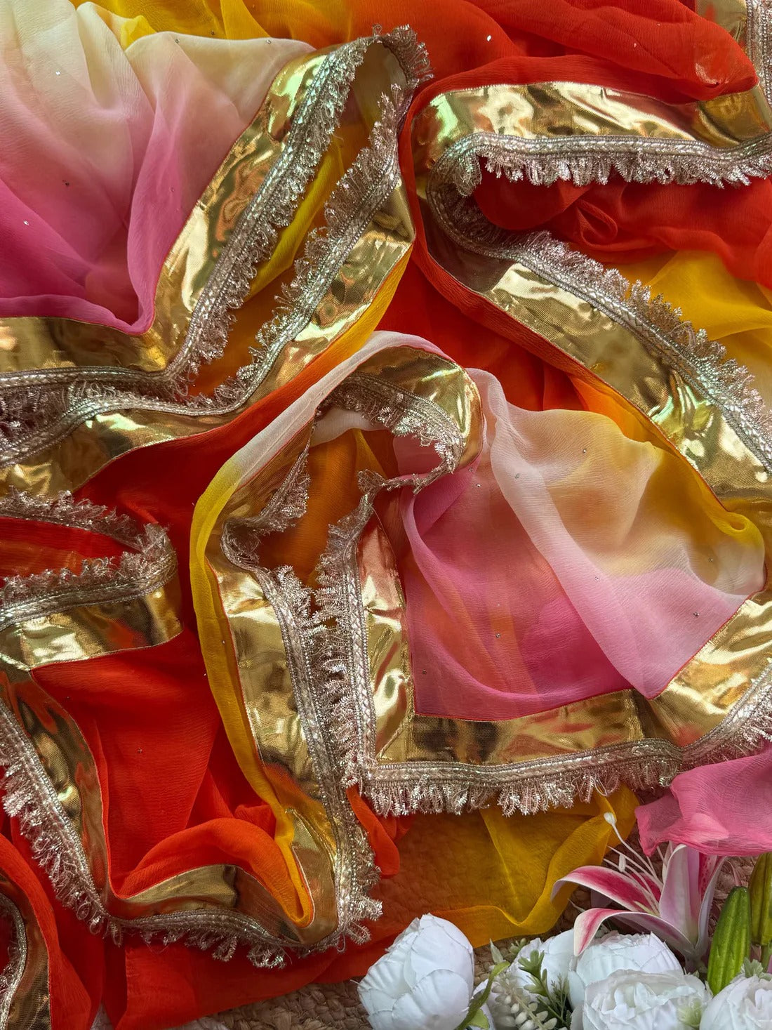 Pure jaipuri chiffon saree with beautiful mukaish work Lappa Border