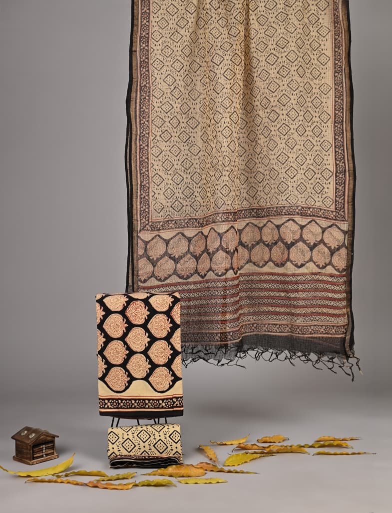 Pure Cotton Hand Block Print Suit With Kota Doriya Dupatta