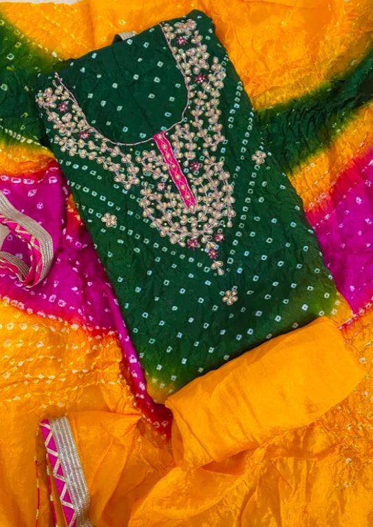 Bandhej Gota patti work Unstitched Suit
