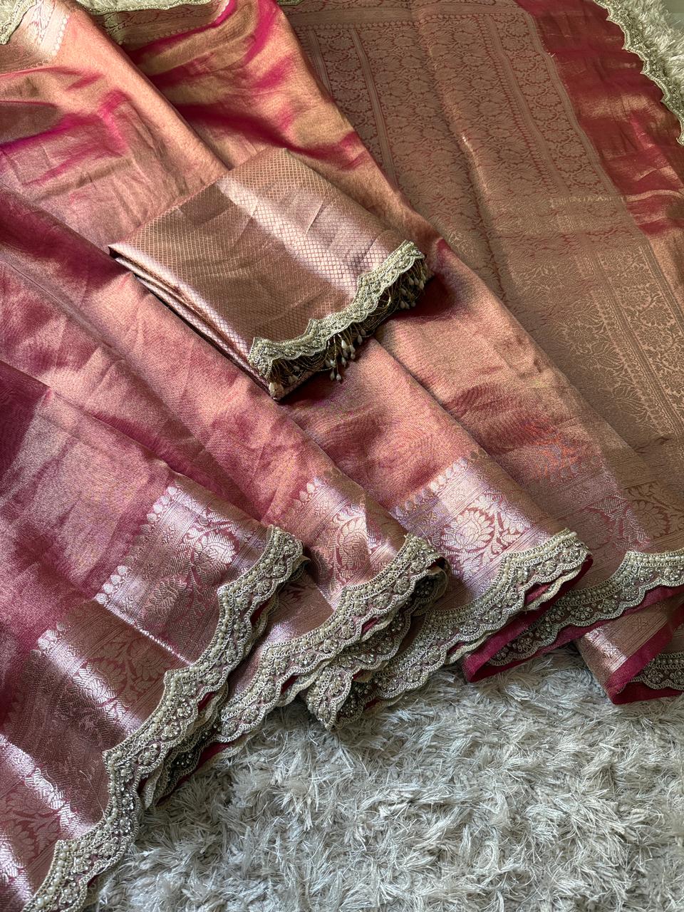 Banarasi Tissue Silk Saree With lace work border