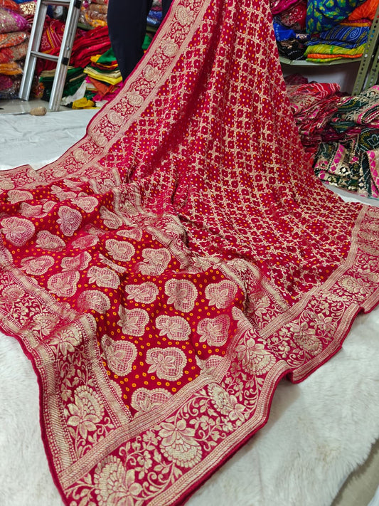 Pure khaddi Georgette Dupatta With Bandhani Zari