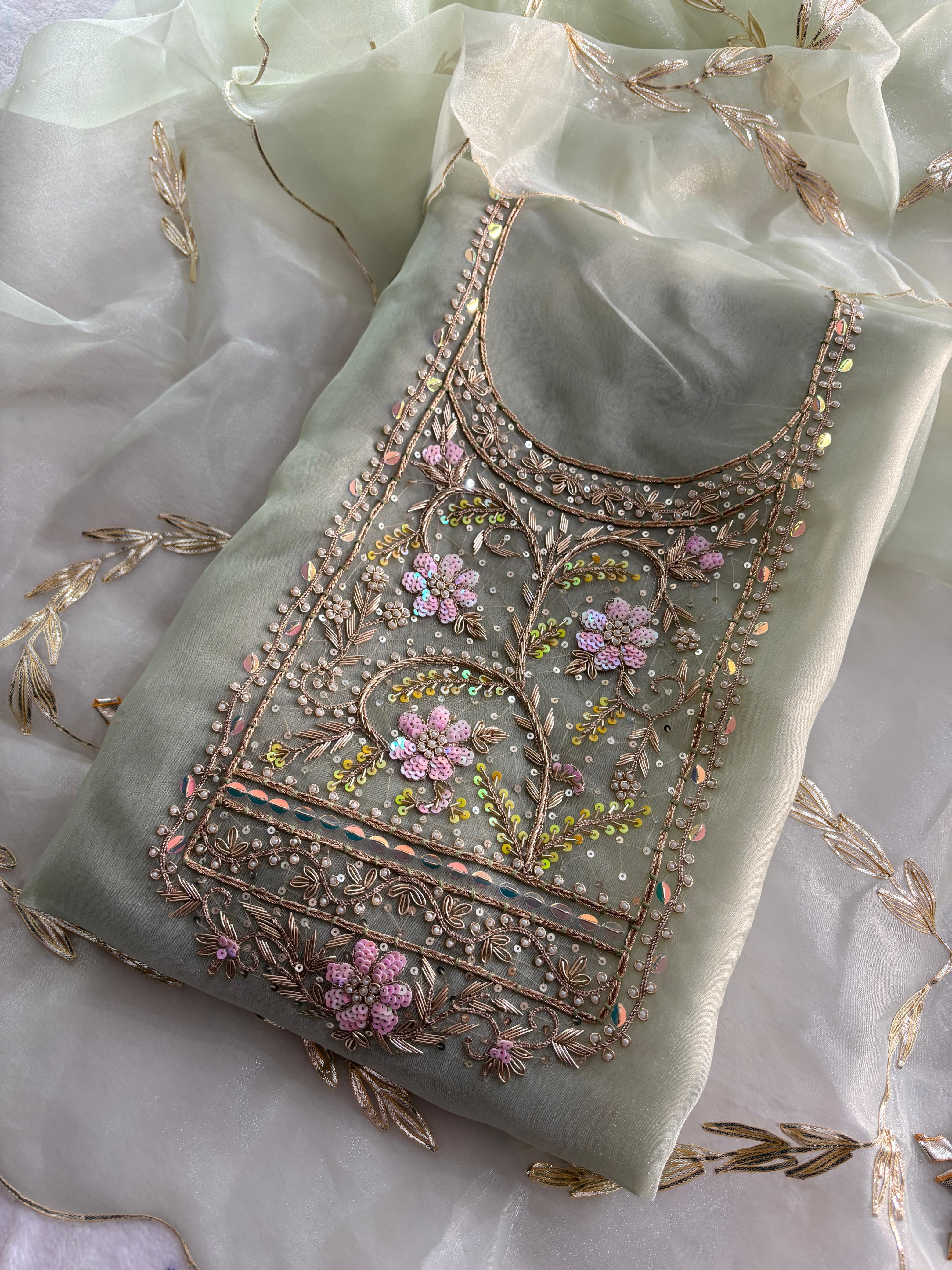 Organza Hand Work Unstitched Suit