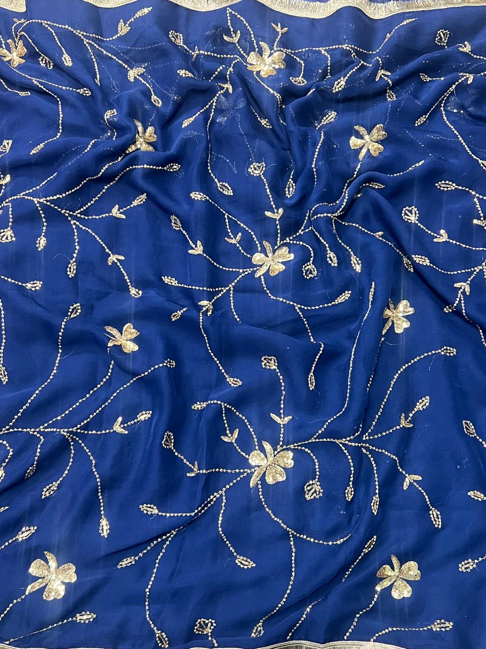 Pure Jaipuri Chiffon Jaal Work Saree With Blouse