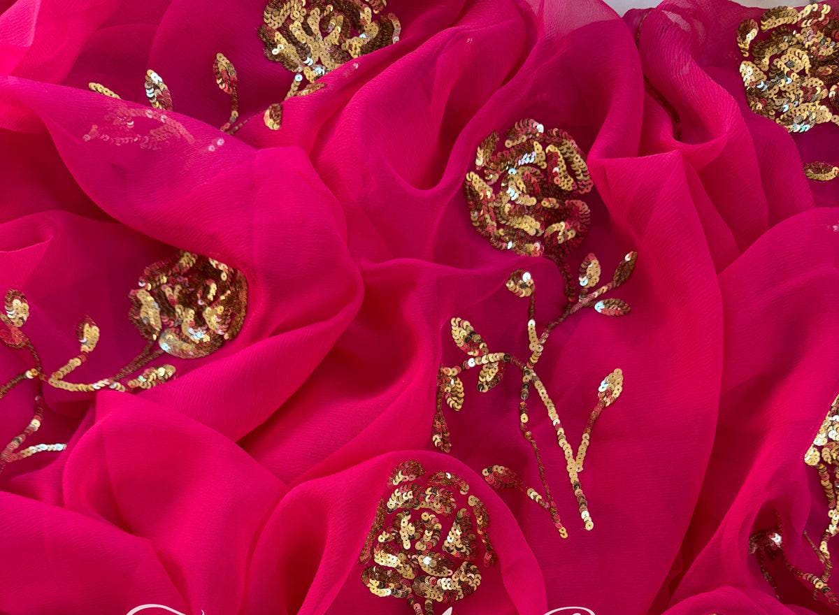 Pure Diamond Chiffon Saree With  Blouse