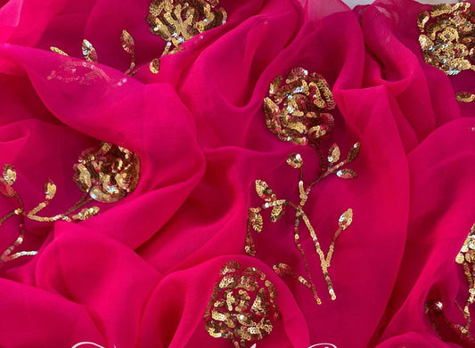 Pure Diamond Chiffon Saree With  Blouse