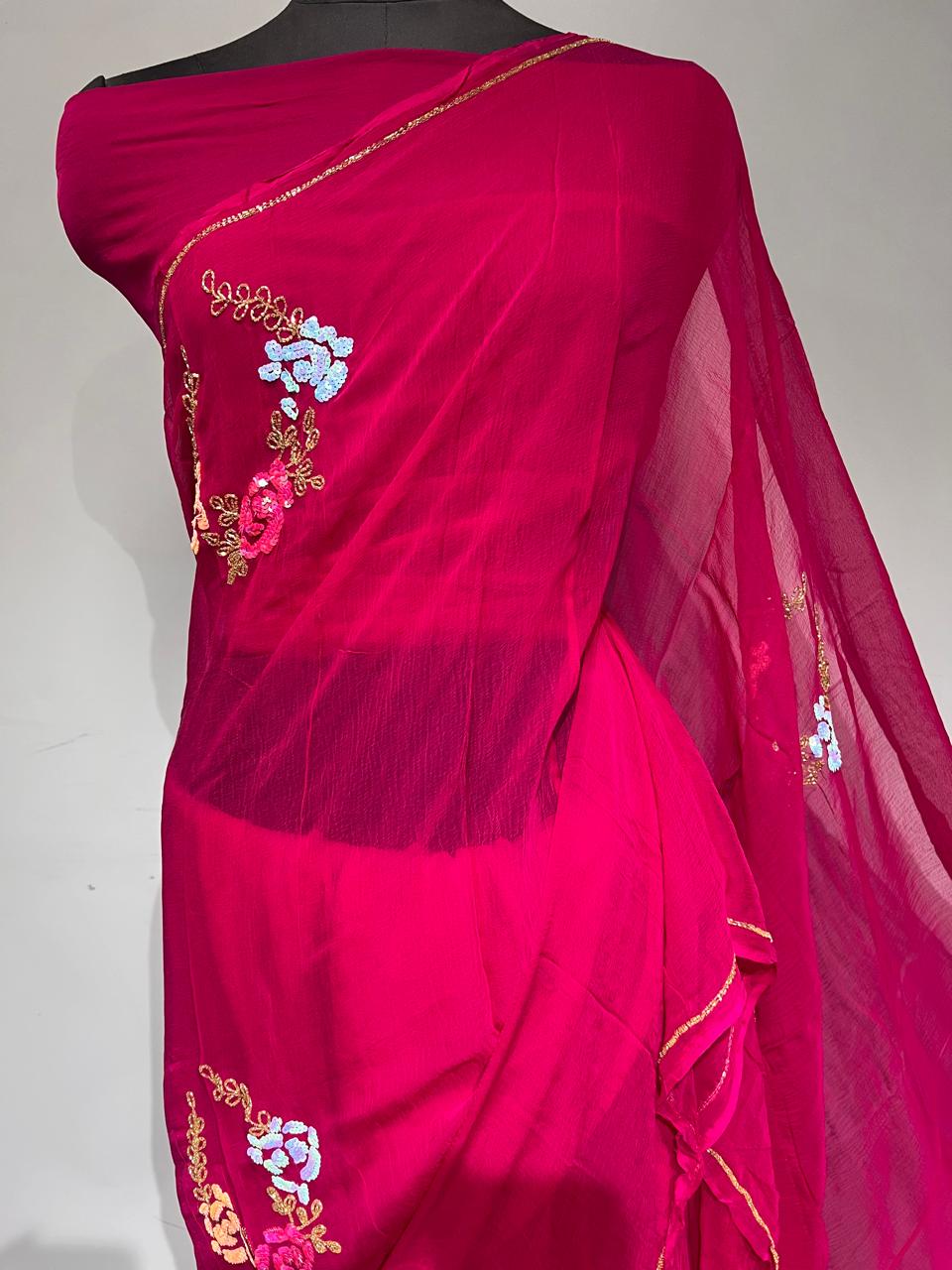 Pure Jaipuri Chiffon Saree