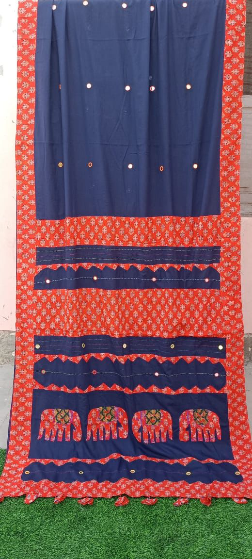 Pure Mul Cotton Saree With Ajrakh Mirror Work