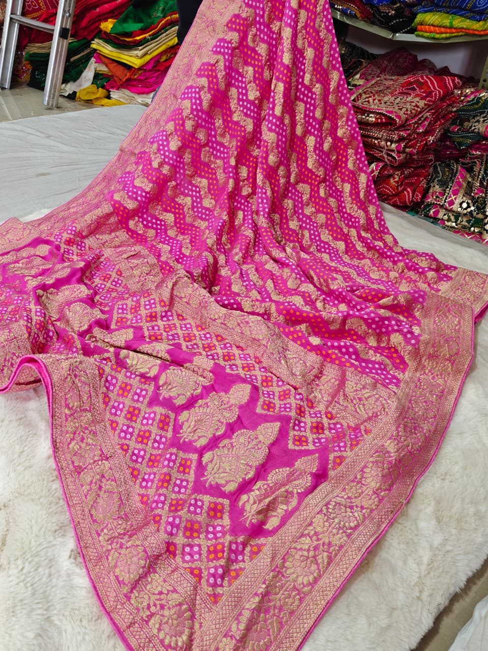 Pure khaddi Georgette Dupatta With Bandhani Zari