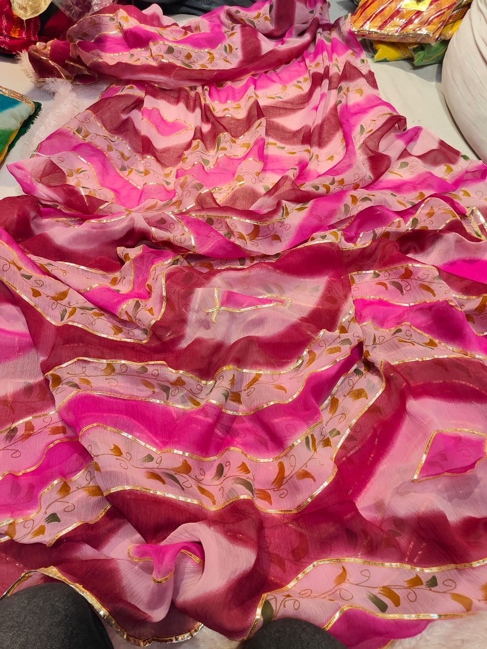 Semi Chiffon Georgette Leheriya Pattern Saree