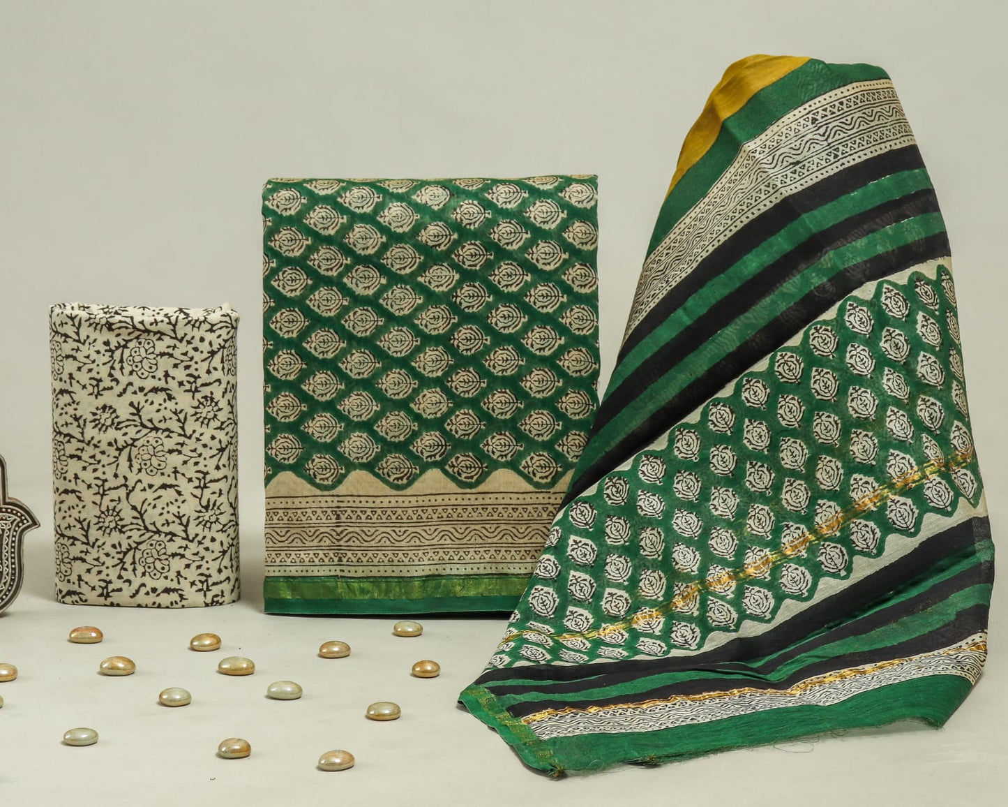 Hand Block Print Chanderi Silk Unstitched Suit