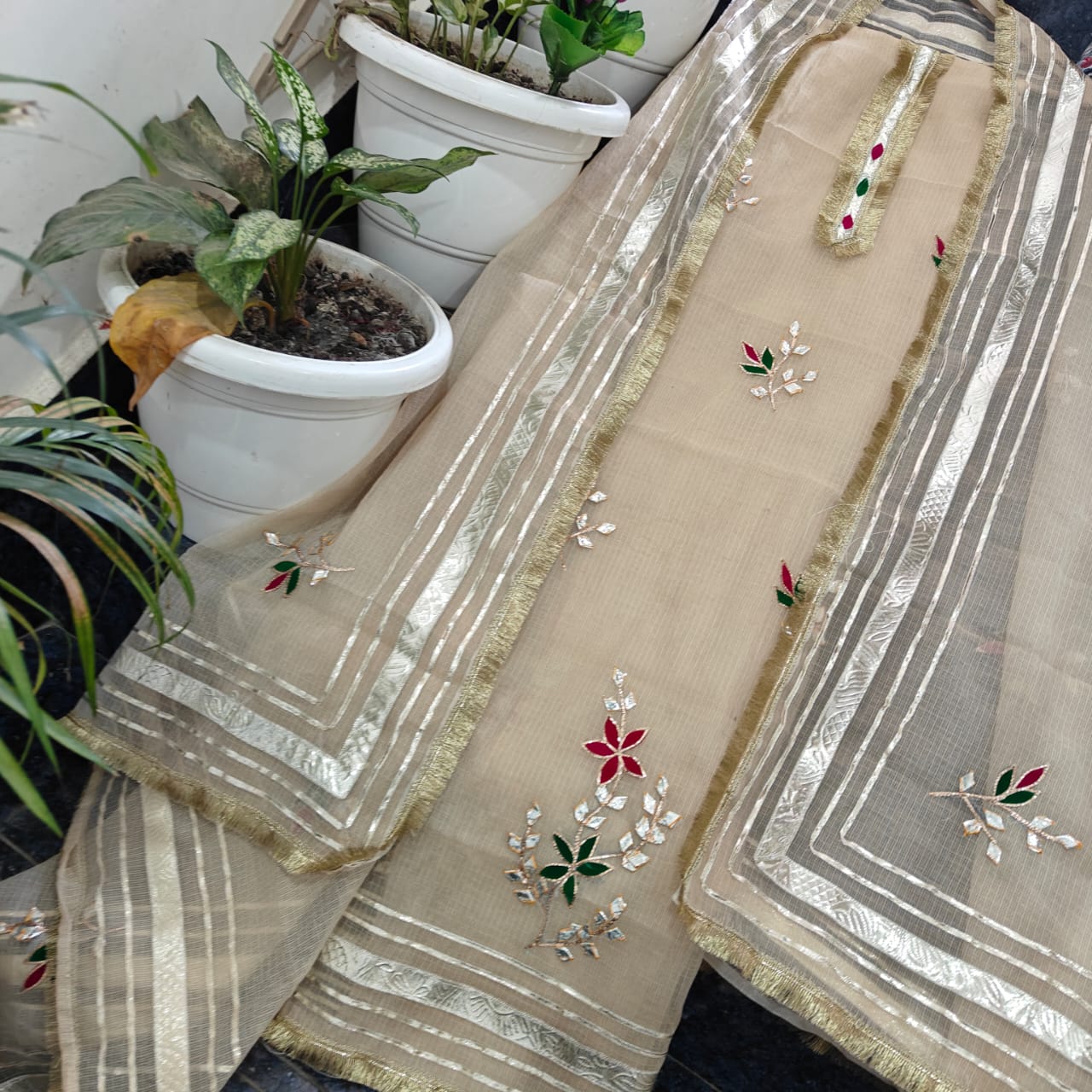 Beautiful Gota Patti Work Kota doria Unstitched Suit