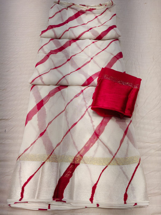 Pure Georgette Leheriya Pattern Saree