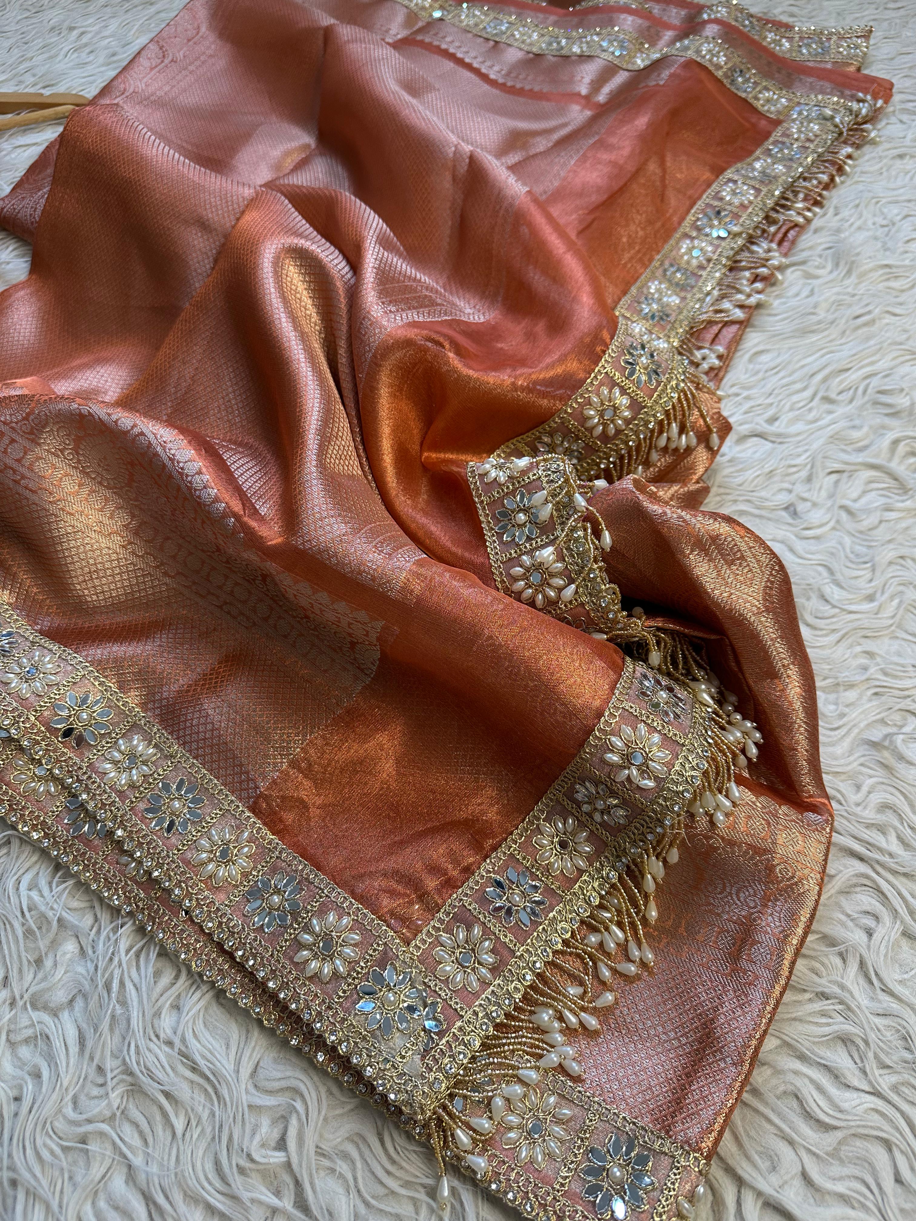 Banarasi Kanjivaram  katan Tissue Silk Saree With Beautiful lace border