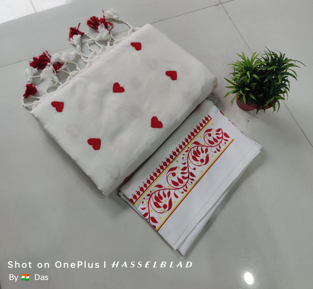 Beautiful Love Embroidery  Khaddi Cotton Saree