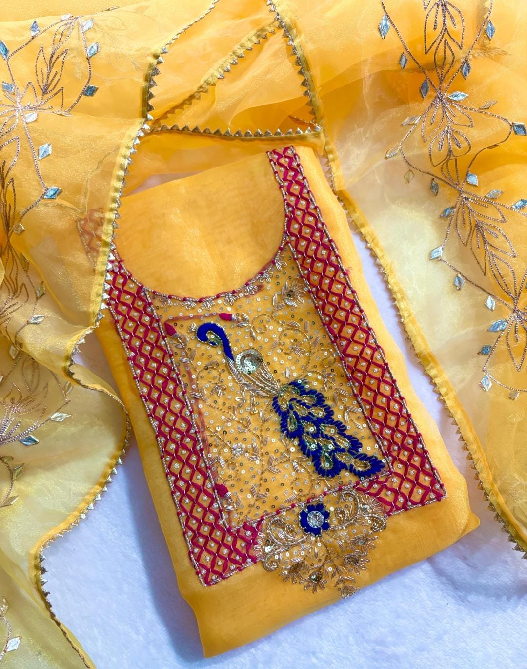 Organza Hand Work Unstitched Suit