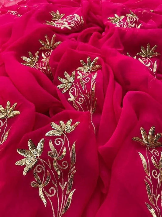 Rani pink  Diamond Chiffon Saree With  Blouse