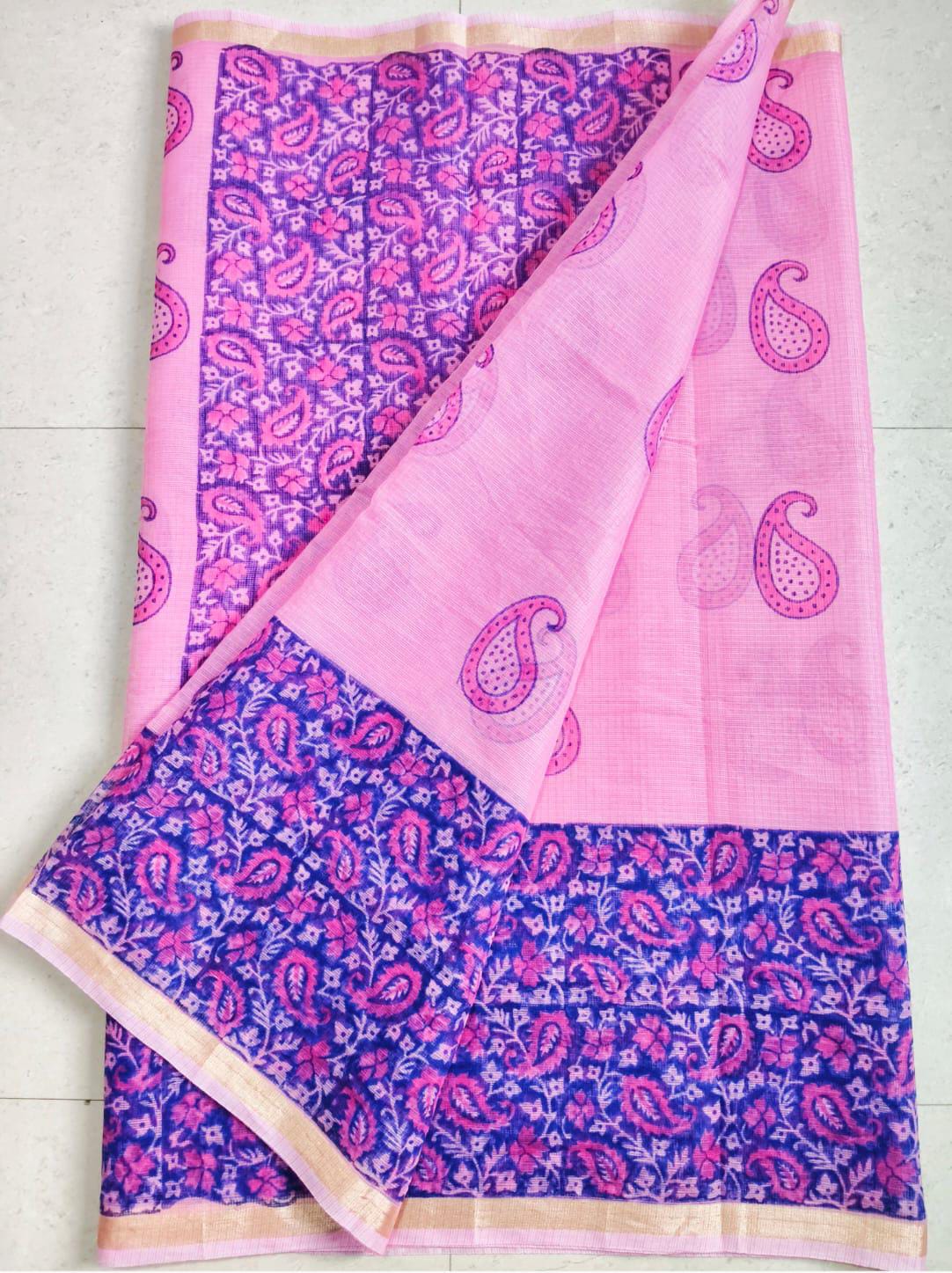 Beautiful kota cotton hand brush print work saree
