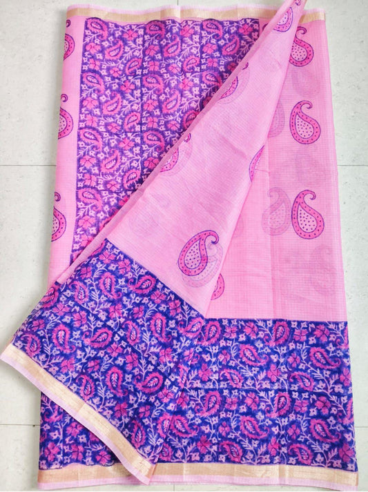 Beautiful kota cotton hand brush print work saree