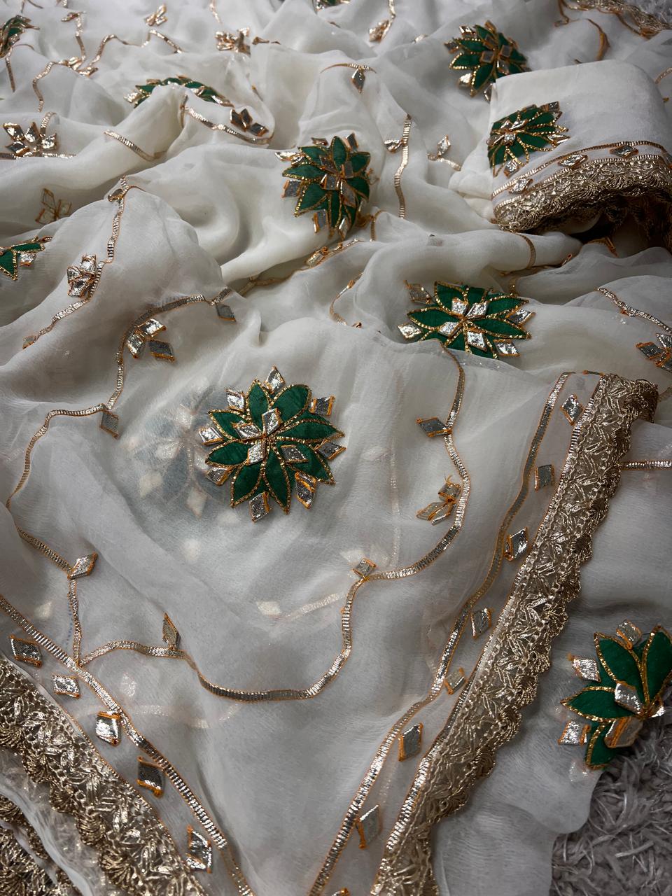 Pure Chiffon Saree with Elegant Gota Patti Work