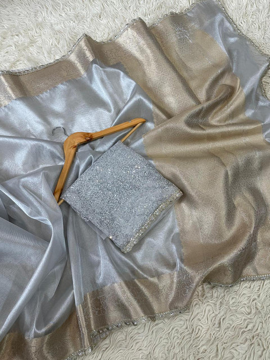 Banarasi Tissue Silk Saree With lace work border