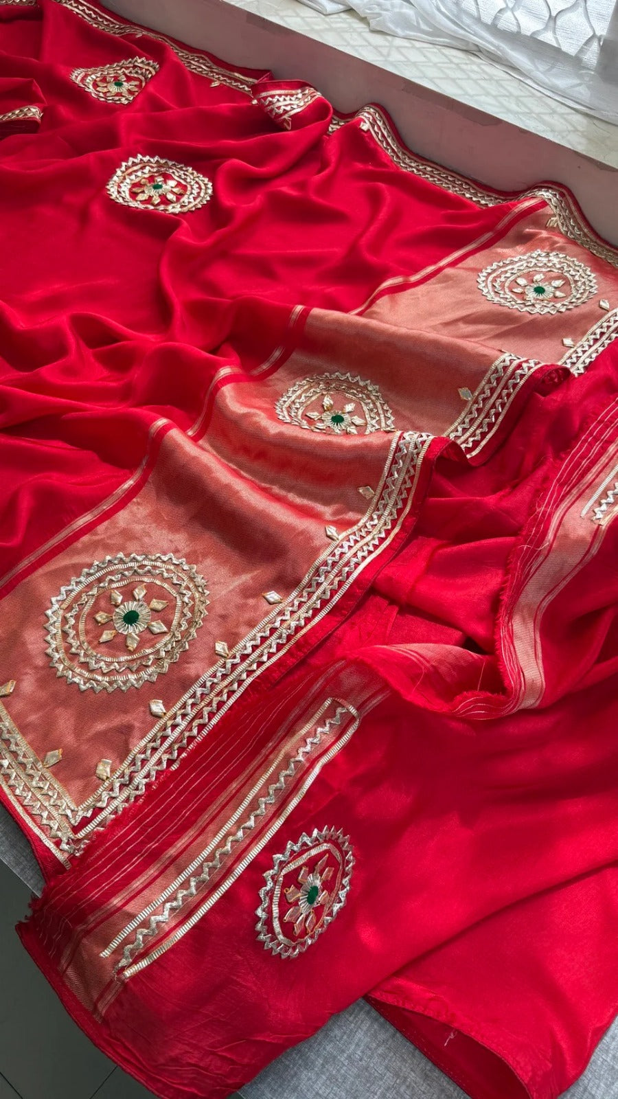 Pure Munga Silk Gotta Patti Work Saree With Blouse