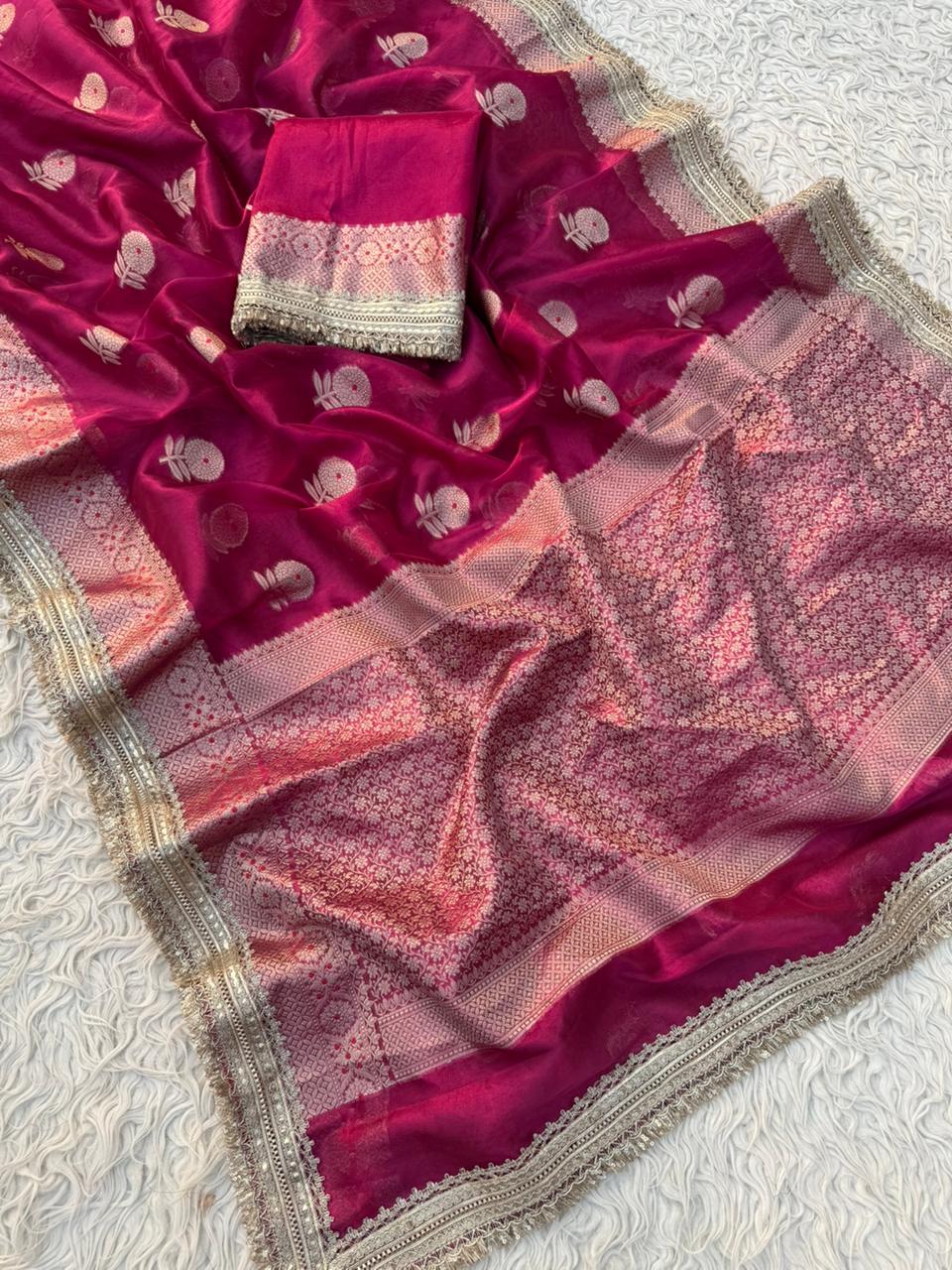 Banarasi Tissue Silk Saree With lace work border