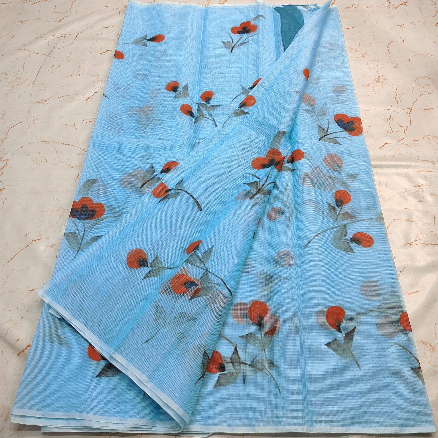 Beautiful kota cotton hand brush print work saree