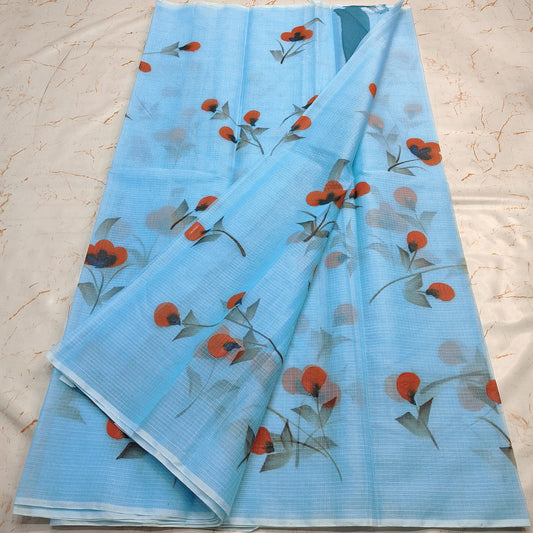 Beautiful kota cotton hand brush print work saree