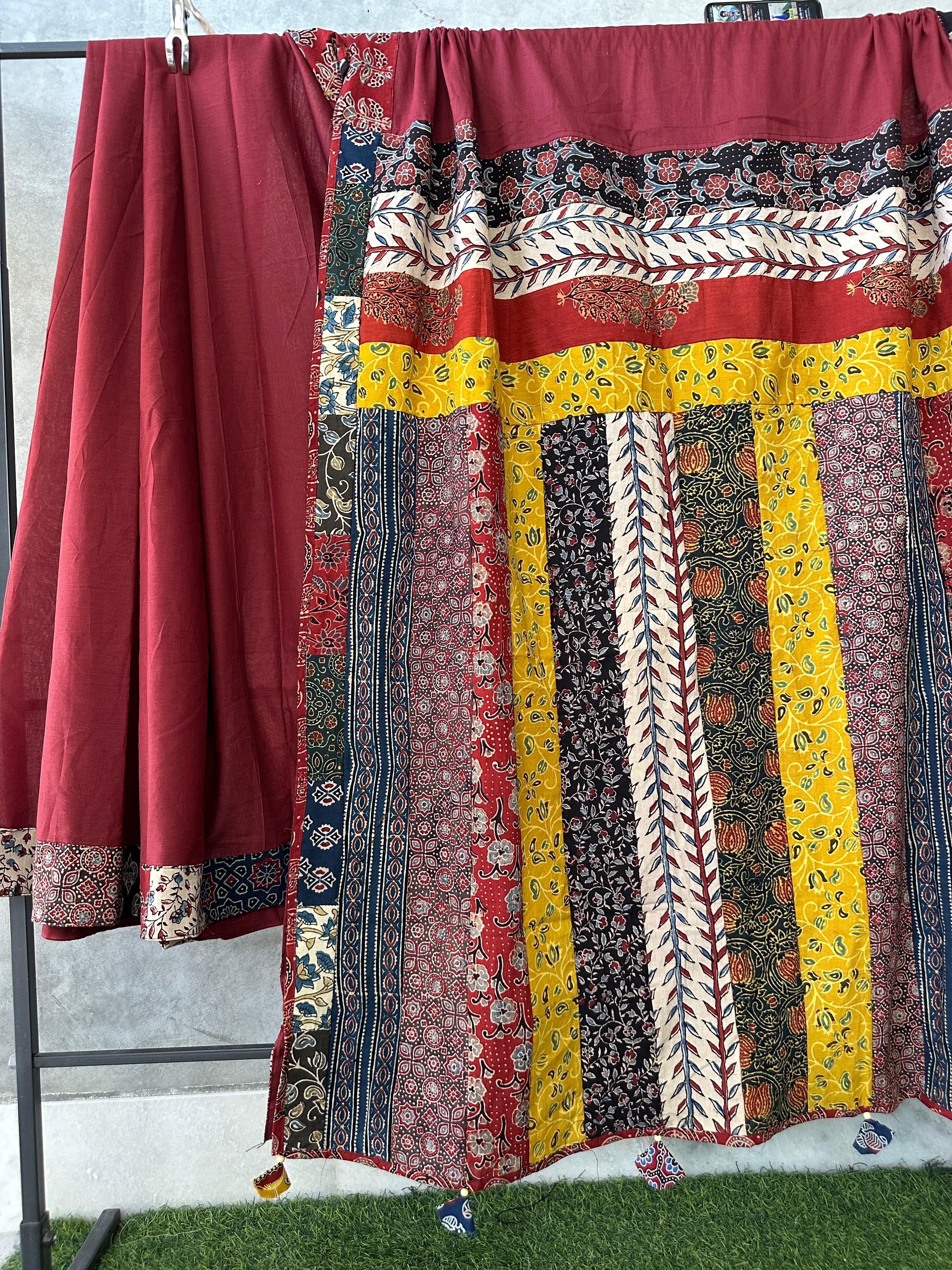 Pure Mul Cotton Saree With Ajrakh Mirror Work