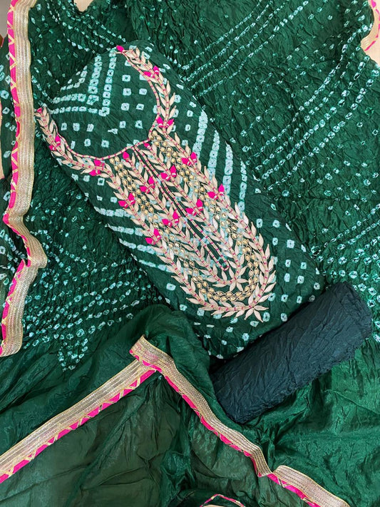 Bandhej Gota patti work Unstitched Suit