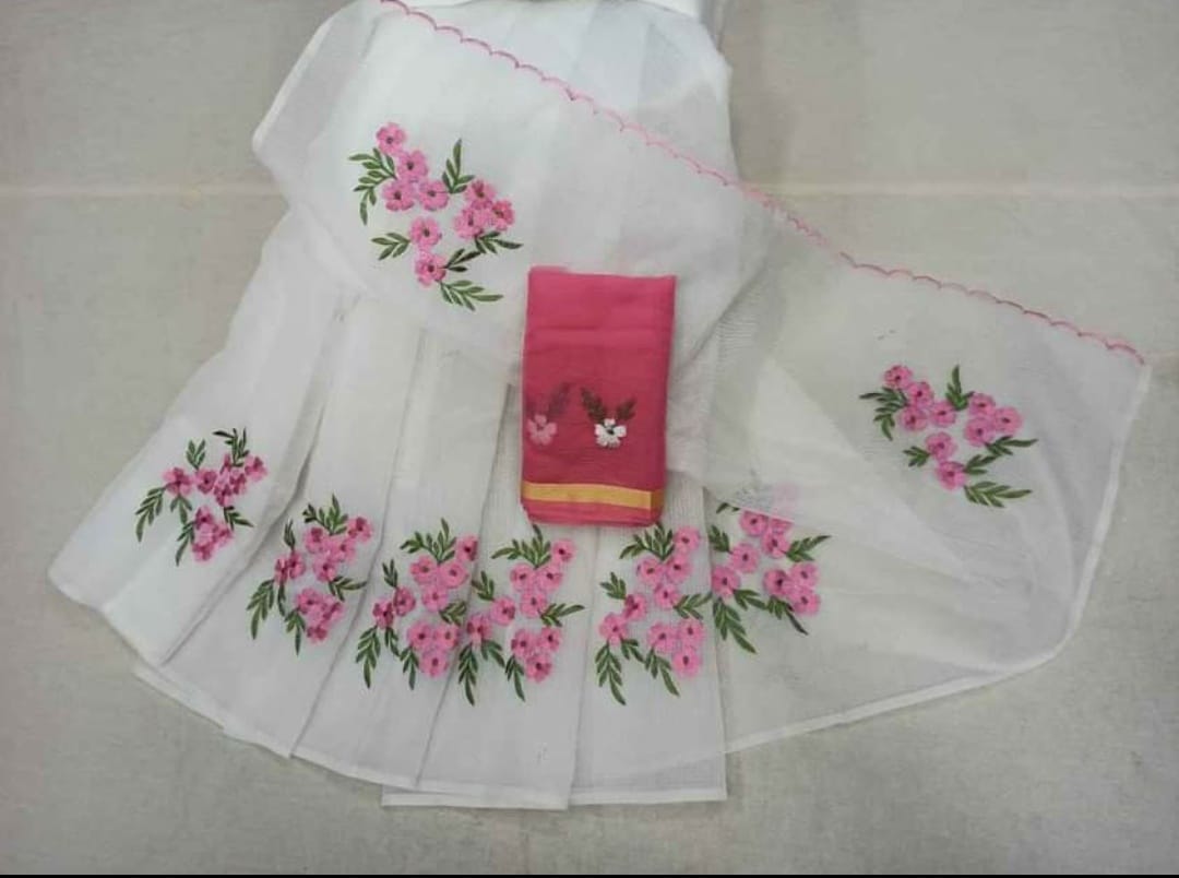 Kota cotton embroidery work Saree