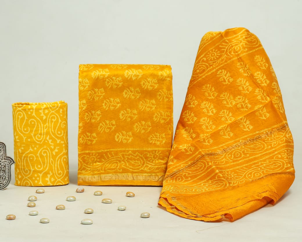 Hand Block Print Chanderi Silk Unstitched Suit